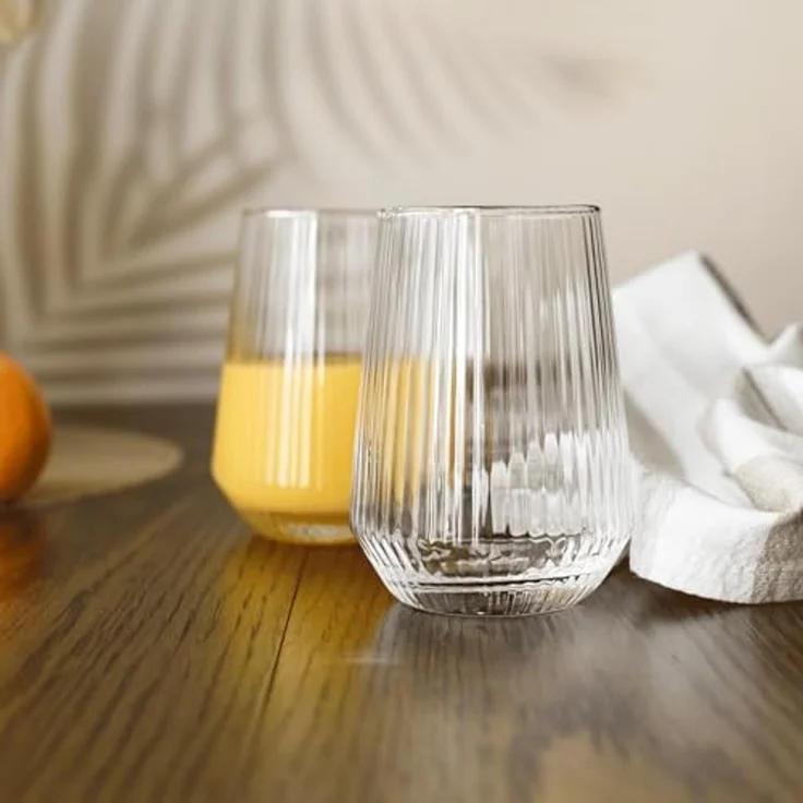 Sendez Trinkgläser 6er Set 400 ml geriffelt Glas moderne Wassergläser Saftgläser für Wasser Saft Cocktails stilvolle Gläser hochwertig spülmaschinengeeignet – Bild 2