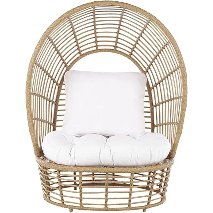 Beliani 'LIDO' Sonneninsel mit Kissen, Rattan natur / weiß, 109x83x150 cm – Bild 4