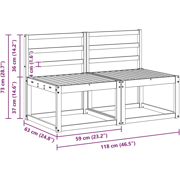 vidaXL 2 Stück Outdoor Mittelsofa Massivholz Akazie Natur 900458 – Bild 8
