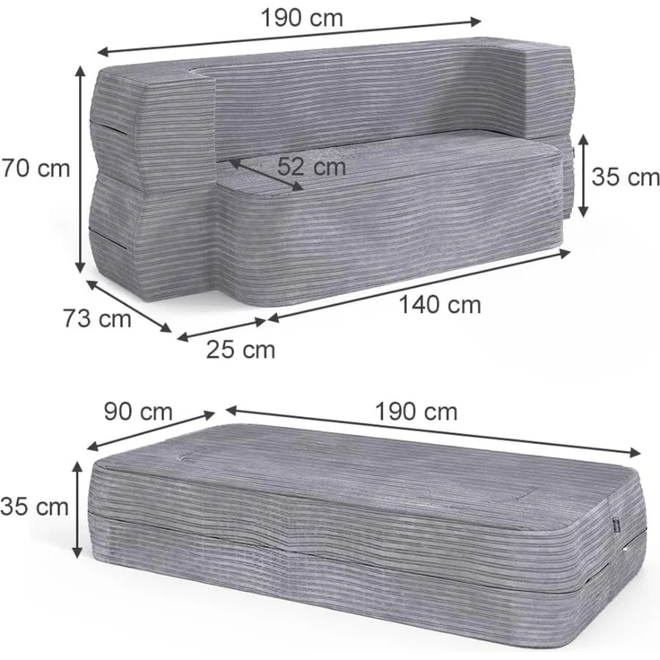 Sofa Lille Grau 190 cm mit Schlaffunktion Vitalispa – Bild 3