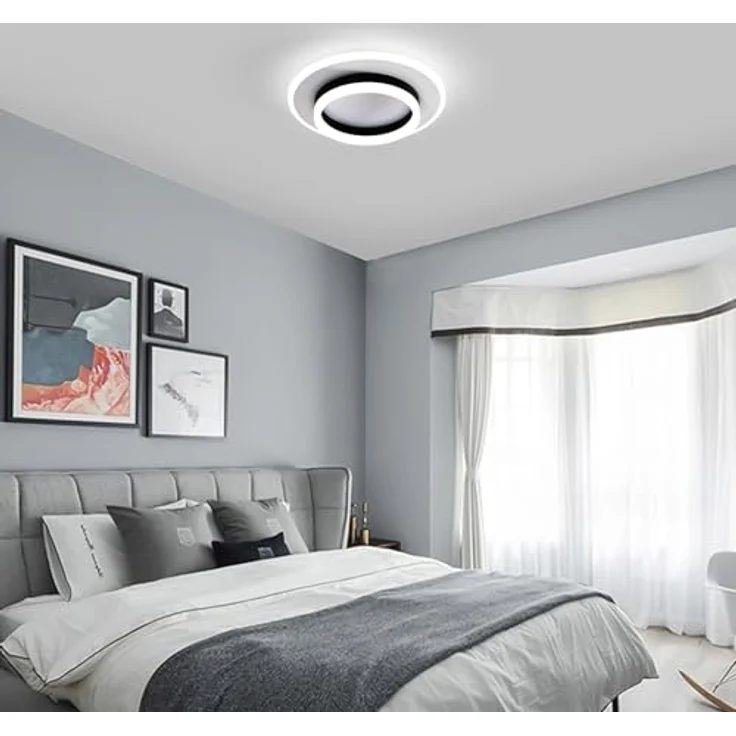 Goeco LED Deckenleuchte Runde, 28W Ø 30 cm Modern Deckenlampe Innen 6500K Kaltweißes Licht, LED Lampen Deckenbeleuchtung aus Acryl für Schlafzimmer, Wohnzimmer, Flur, Schwarz + Weiß – Bild 8