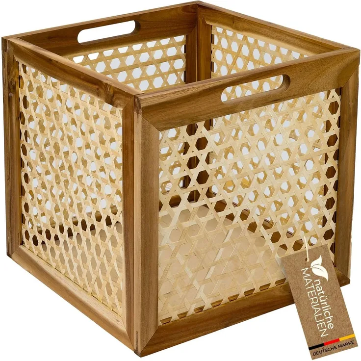 HMF Regalkorb Aufbewahrungskorb geflochten aus Rattan, mit Wiener Geflecht, passend für Kallax Regale 32 x 34 x 32 cm, Muster 2, Natur
