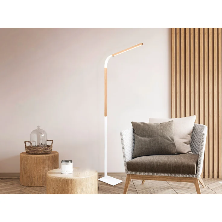 LED Stehleuchte NORRIS Weiß mit Holzelementen, Höhe 140cm – Bild 5