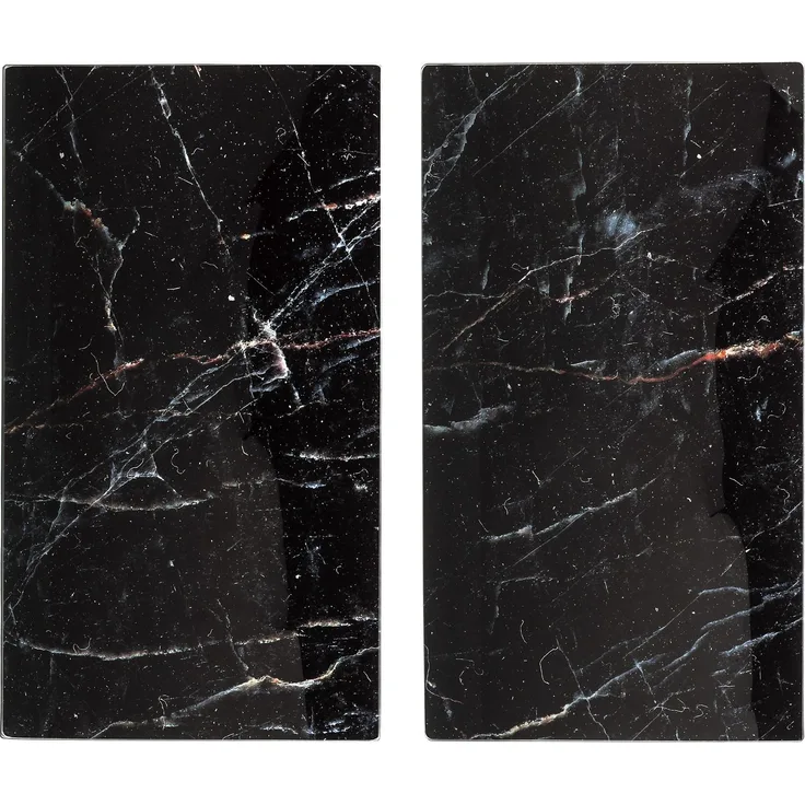 Allstar Glasabdeckplatten Marmor, 2er Set, rutschfeste Herdabdeckung für Glaskeramikkochfelder in Marmor-Optik, praktische Arbeitsflächenerweiterung in der Küche, Gehärtetes Glas, 30 x 52cm, Schwarz