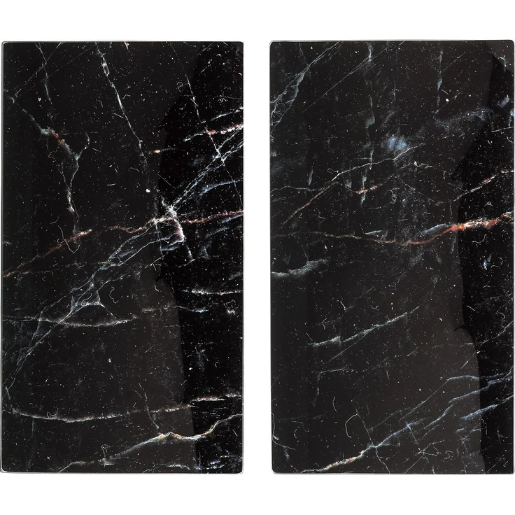Allstar Glasabdeckplatten Marmor, 2er Set, rutschfeste Herdabdeckung für Glaskeramikkochfelder in Marmor-Optik, praktische Arbeitsflächenerweiterung in der Küche, Gehärtetes Glas, 30 x 52cm, Schwarz