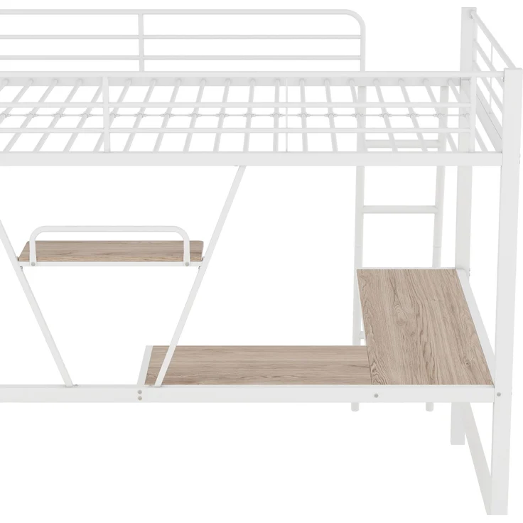 Hochbett, 90x200cm Bettgestell Metallbett, Eisenbett, Hochbett mit L-förmigem Schreibtisch und einem Regal für Kinder, Jugendliche und Erwachsene, Ohne Matratze, Weiß – Bild 10