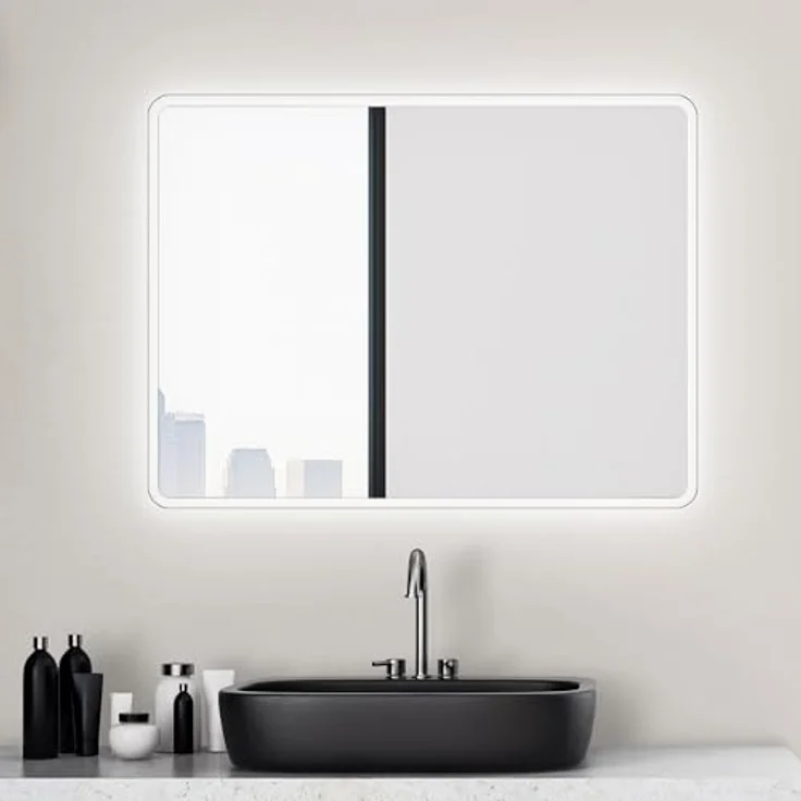 Talos Moon Badspiegel mit Beleuchtung 80x60 cm, feuchtraumgeeignet mit Aluminiumrahmen, Lichtfarbe in Neutralweiß – Bild 1