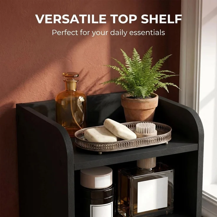 Halupeit Schmaler Seitenschrank für die Toilette, kleiner Badezimmerschrank, verstellbare Regalböden, platzsparender Bodenschrank, speziell für kleine Wohnungen, einfach zu montieren, 20,5 * 20,5* 83,5 cm, Schwarz – Bild 2