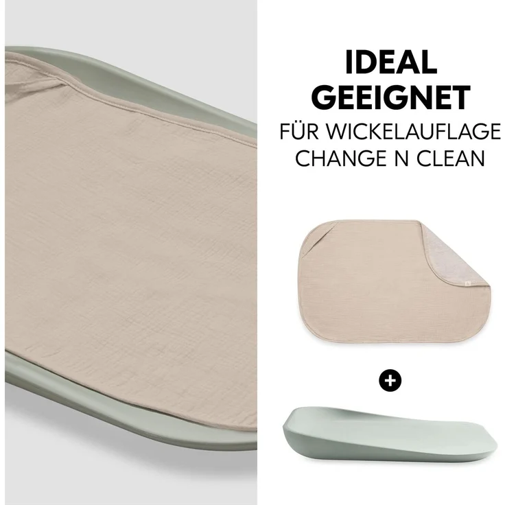 Hauck Topper und Handtuch für Wickelauflage, Atmungsaktives Musselin und Frottee Stoff, Waschbar bei 60° C, für Junge und Mädchen, geeignet für hauck Change N Clean Baby Wickelunterlauge (Beige) – Bild 6