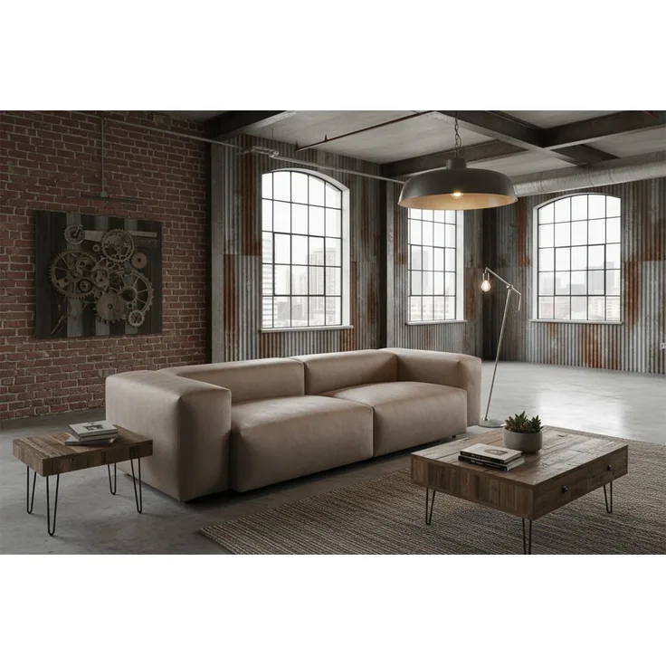 KAWOLA Sofa CELESTE 4-Sitzer Lederfaserstoff anthrazit 72 x 114 x 302 cm
