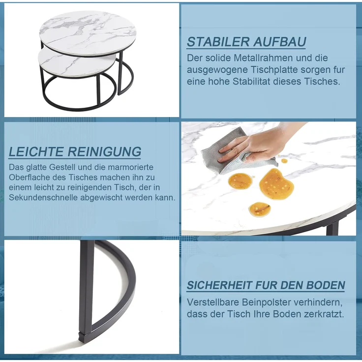 Couchtisch 2-teiliges Couchtisch-Set mit tabiler Eisenrahmen & leicht zu reinigende MDF-Tischplatte 2 -St 2 -St. geeignet für Wohnzimmer – Bild 9