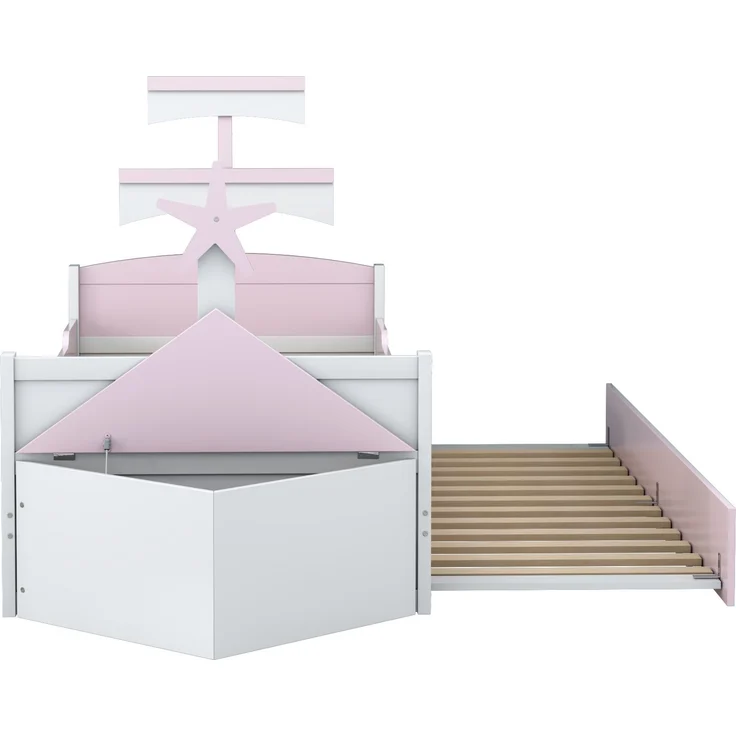Schiffbett Rosa Mit Ausziehbett 90x200 Metall Konstruktion 120kg Tragkraft Kinderbett Bootsdesign Lattenrost Gästebett Mädchenzimmer – Bild 4