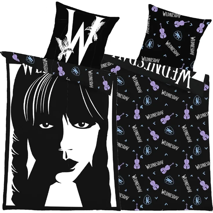 BERONAGE Jugendbettwäsche Wednesday Bettwäsche Linon / Renforcé, 2 teilig, 135x200 + 80x80 cm