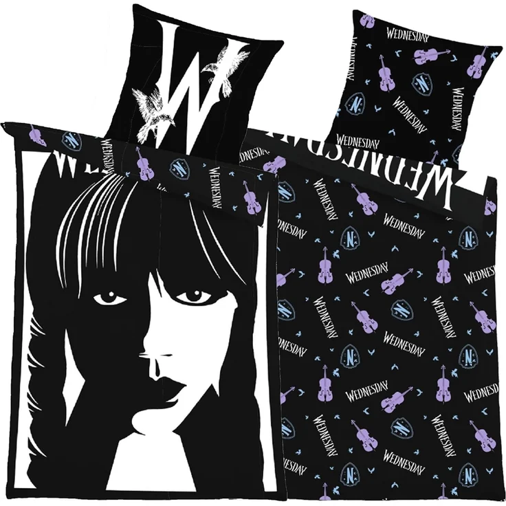 BERONAGE Jugendbettwäsche Wednesday Bettwäsche Linon / Renforcé, 2 teilig, 135x200 + 80x80 cm – Bild 1