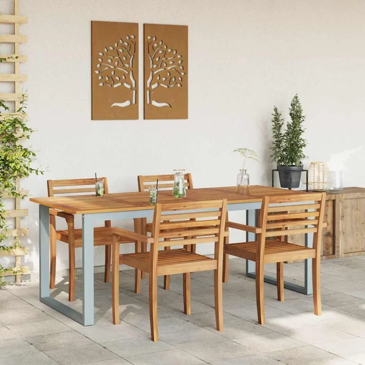 vidaXL Gartentisch Grau 200 x 90 x 75 cm Massivholz Akazie 4010597 – Bild 4