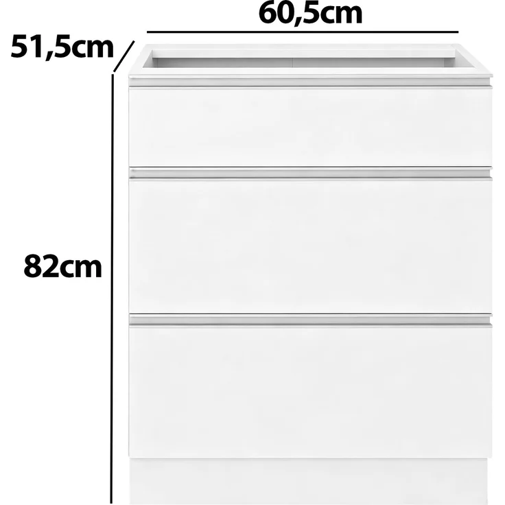 Halupeit Weißer Aufbewahrungsschrank, drei Schubladen + Trennwände + verstellbare Metallfüße, 60,5 × 51,5 × 82 cm – Bild 4