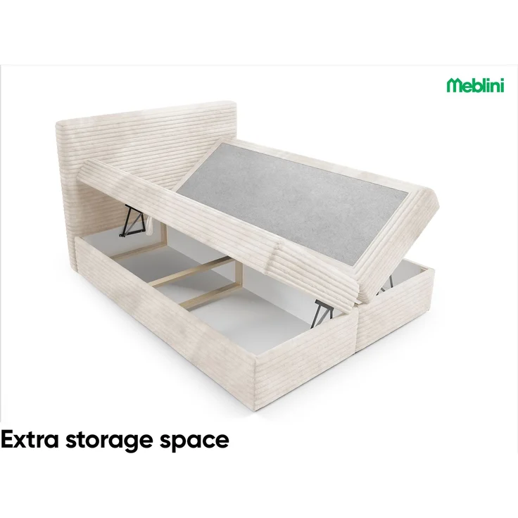 MEBLINI Boxspringbett mit Bettkasten - 200x200 - H4/Creme Cordstoff - TALIA - Gepolstert Doppelbett mit Matratze und Topper - Polsterbett mit Stauraum - Bett mit Kopfteil - Stauraumbett – Bild 5