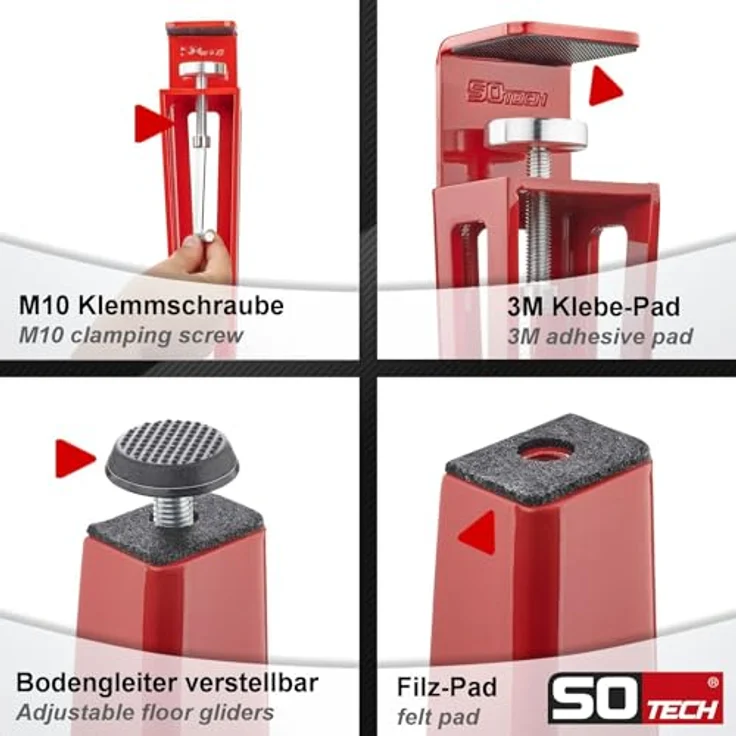 SO-TECH® Tischbein ColorLine in F-Form konisch zulaufend von 70 auf 40 mm, mit Klemmschraube (ohne Bohren) - rot - Höhe 464 mm - 1x – Bild 5