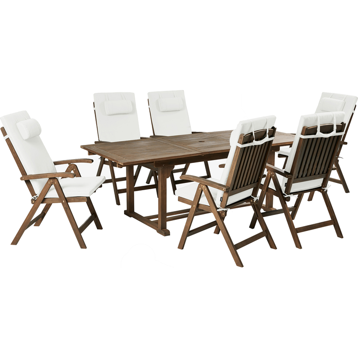 Gartenmöbel Set 6-Sitzer AMANTEA PREMIUM Akazienholz Cremeweiß