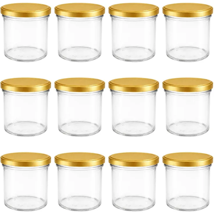 hocz 12x Marmeladengläser 167 ml | mit Deckel Gold TO 66 | Einmachgläser mit Schraubdeckel zum befüllen | Sturzgläser für Marmelade Schraubgläser | leere Gläser Set | 12 Stück