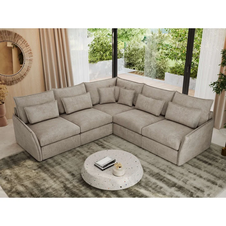 Ecksofa für Wohnzimmer, L-förmige Ecke mit losen Kissen, modular 4-Sitzer couchgarnitur - VERSO - Beige Struktur – Bild 3
