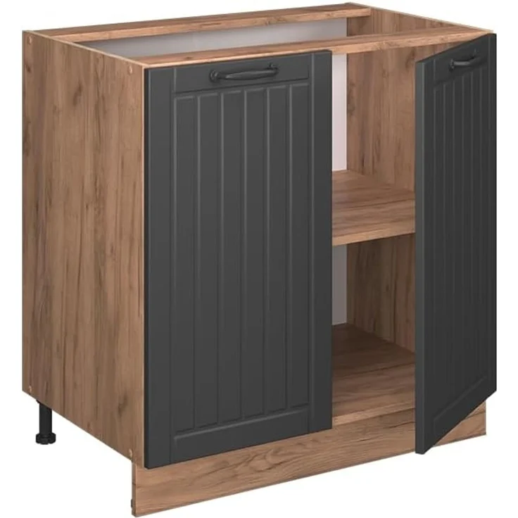 Küchenunterschrank Fame-Line Dunkelgrau 80 cm mit Regal, AP Eiche Vicco – Bild 5
