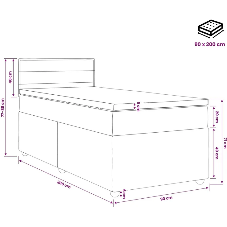 vidaXL Boxspringbett mit Matratze Dunkelbraun 90 x 200 cm Stoff 3451373 – Bild 11