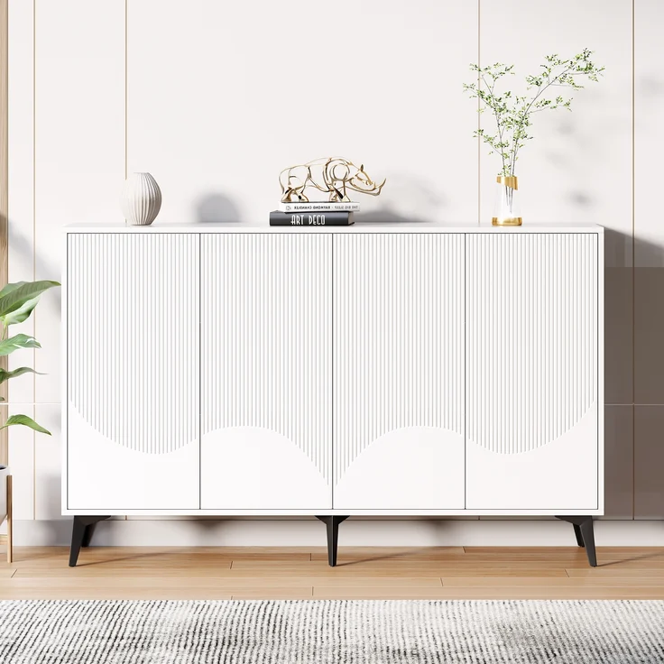 Merax Sideboard mit verstellbaren Einlegeböden, Holz weiß / Metallbeine schwarz, 100 x 35 x 160 cm – Bild 3