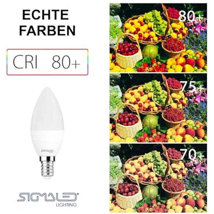 Sigmaled lighting, LED-Glühbirne E14-Sockel 6W (entspricht 40W), 480 Lumen, Warmweißes Licht (2800K), LED-Leuchtmittel Kerzenform C37, 6er-Pack – Bild 3