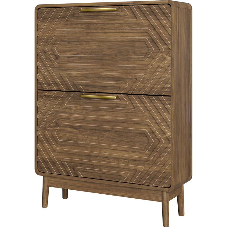 Schuhschrank in Walnussoptik mit 2 Klappfächern, offenem Fach und Kippschutz,95x60x24 cm – Bild 6