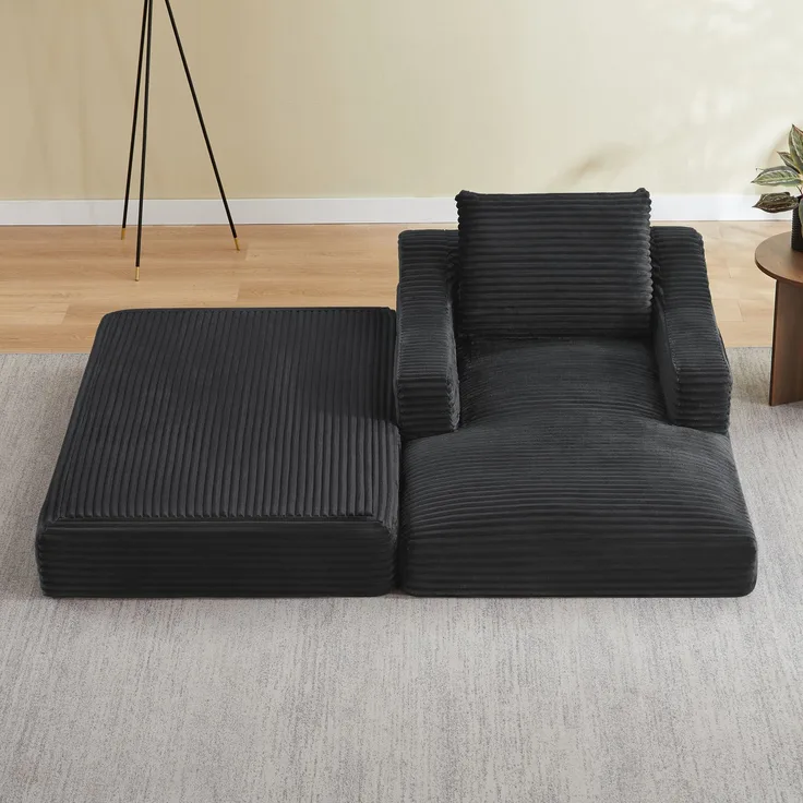 Schlafsessel in Dunkelgrau mit Cordbezug und Ausziehfunktion,H 68 x T 100 x B 162 cm