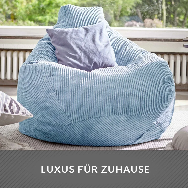 Green Bean® Sitzsack mit Rückenlehne 80x80x90cm - Gaming Chair mit 230L Füllung Cordstoff - Bean Bag Bodenkissen Lounge Sitzhocker Relax-Sessel Gamer Gamingstuhl Hellblau – Bild 6