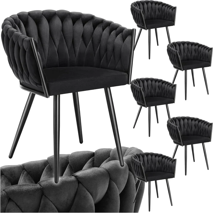 tectake Esszimmerstuhl Astano (6er Set, 6 St), gepolstert, mit Samtbezug, Knotendesign – Bild 1