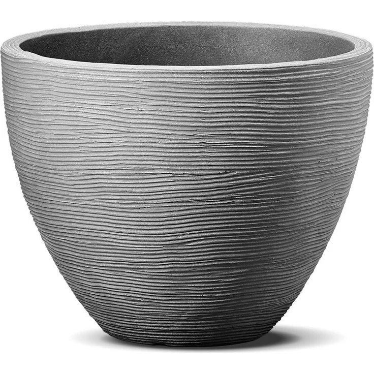 Spetebo Blumentopf Rillen Blumenkübel M rund 39 x 31 cm grau (Stück, 1 St, Blumenkübel rund), Großer runder Pflanztopf aus Kunststoff – Bild 1