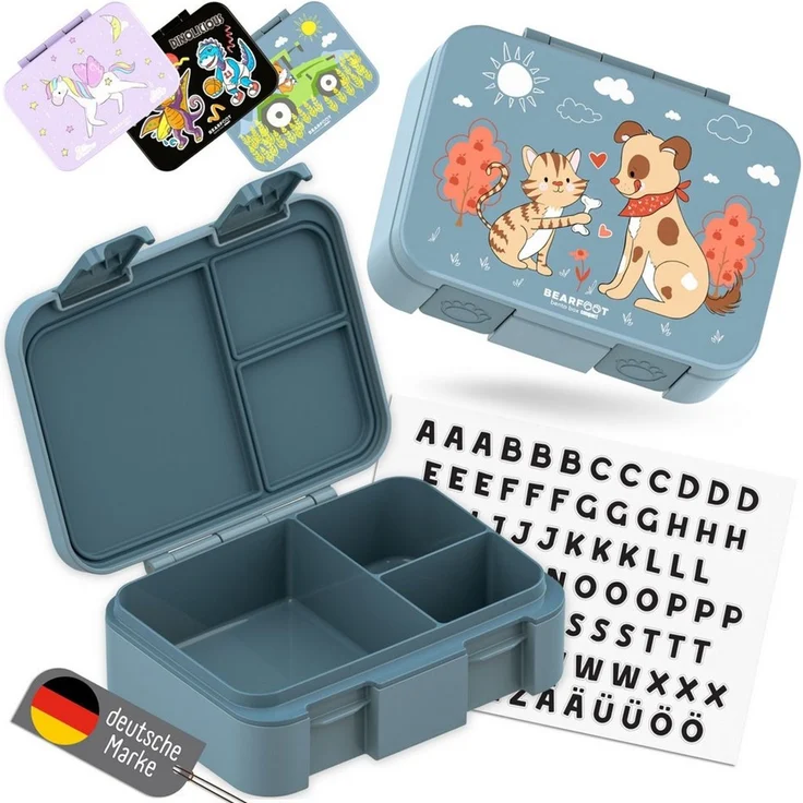 BEARFOOT Lunchbox Brotdose mit Fächern, leicht & auslaufsicher - Hund & Katze, PP, ABS, Silikon, Kindergarten und Schule - Mädchen und Jungen, Vesperbox, Snackbox – Bild 1
