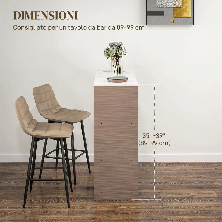 2er-Set Küchenhocker im nordischen Stil aus Stoff in Samtoptik und Metall, 45 x 47 x 84 cm, Braun – Bild 9