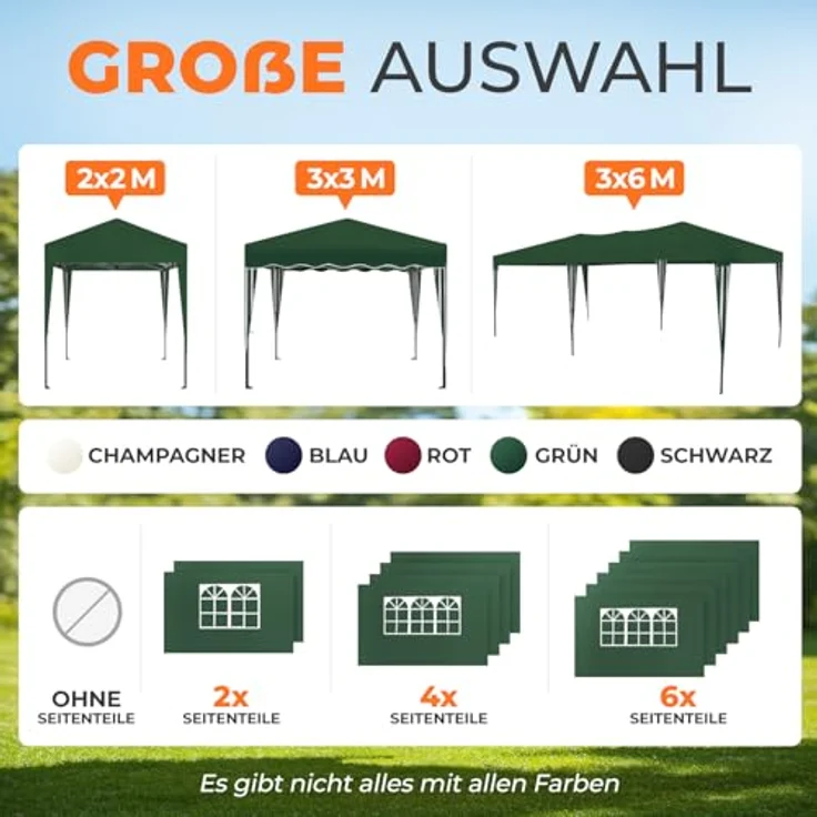 Faltpavillon 3x3 m - wasserdicht - mit 4 Seitenteilen, grün – Bild 9