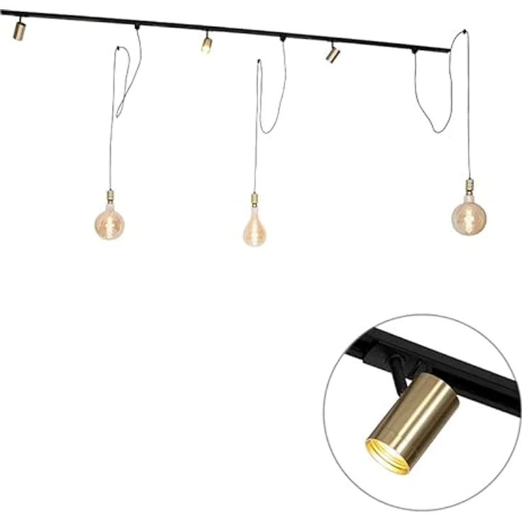 QAZQA Modernes Schienensystem Komplettset, 3-flammiger Deckenspot mit GU10 Fassung, dimmbar, Schwarz und Gold, für Wohnzimmer, Esszimmer und Büro – Bild 2