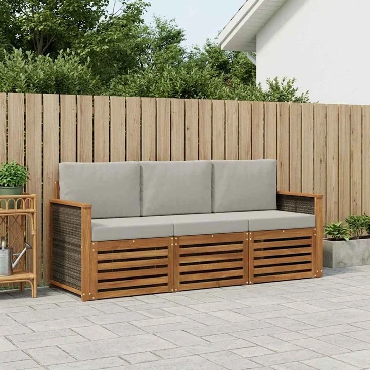 vidaXL Outdoor-Sofagarnitur 3 stk. 3-Sitzer Natur und Hellgrau 3383957 – Bild 1