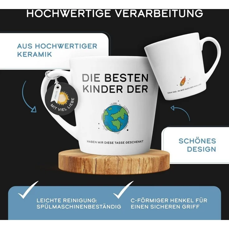 Amari Tasse Bester Papa Spruch, Geschenk Papa Vatertag von Tochter & Sohn, 1-tlg, Keramik, Kaffeetasse Teetasse 330 ml Geschenkbox Vatertag Geburtstag – Bild 3