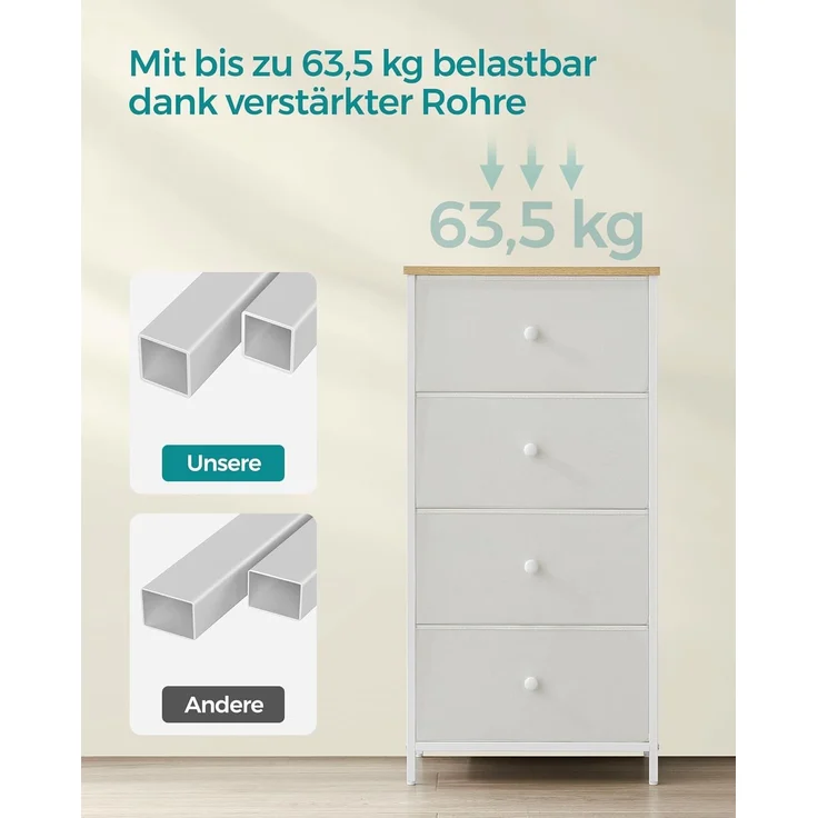 Songmics 'STL314W57' Kommode mit 4 Stoff-Schubladen, Holz / Stahl cremeweiß-eichenfarben, 91,7 x 30 x 45 cm – Bild 5