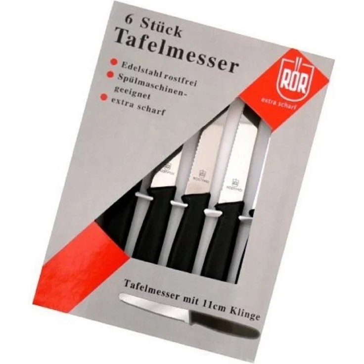 Neustanlo | Tafelmesser Set | 6 Stück | Edelstahlklinge mit Wellenschliff | robuste Kunststoffgriffe | klassisch schwarz | perfekt als Menümesser & Buttermesser – Bild 3