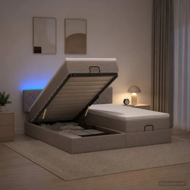 vidaXL Ottoman-Bett mit Matratze und LED Taupe 180 x 200 cm Stoff 3457298
