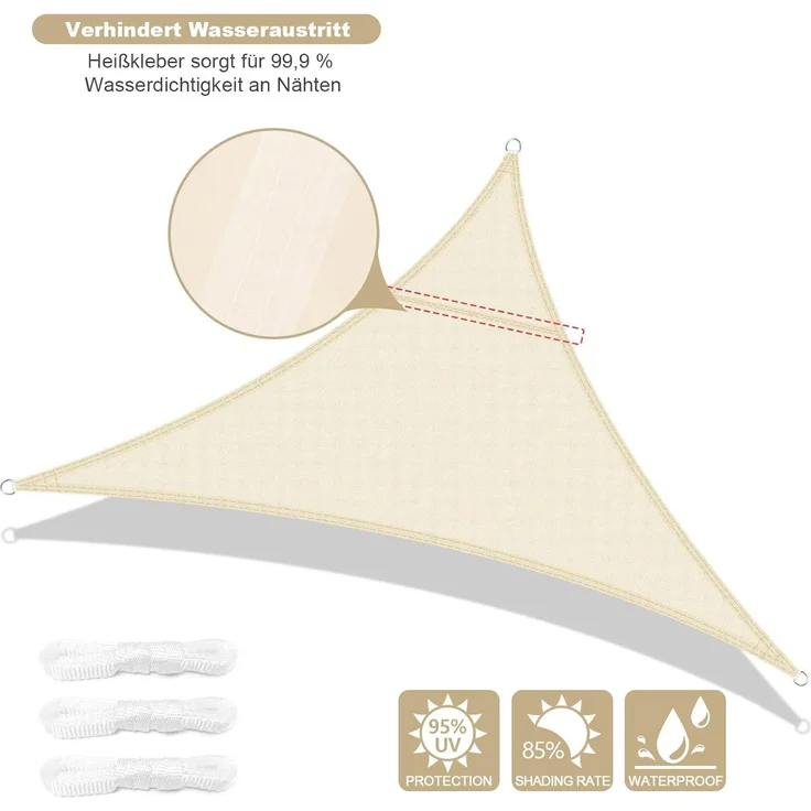 AXT SHADE Sonnensegel Wasserdicht Dreieckig 3 x 3 x 3 m Wetterschutz Sonnenschutz PES Polyester mit UV Schutz für Terrasse Balkon Garten-Helles Khaki – Bild 2