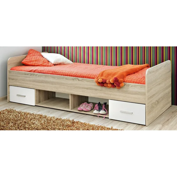 Bett Superior in weiß und Eiche 96 x 204 cm