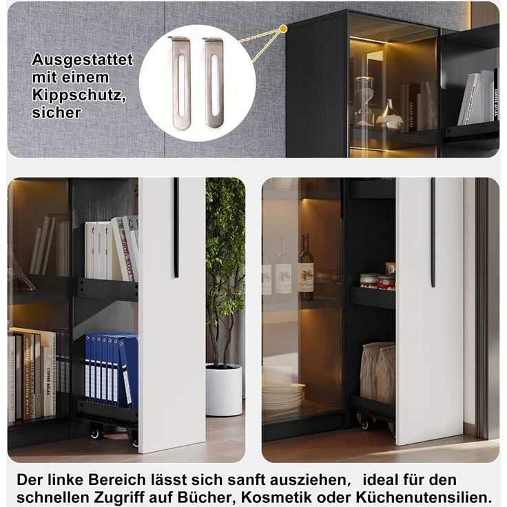 Vitrinenschrank 70 x 40 x 160 cm mit Glasfront, LED-Beleuchtung und seitlichem Auszug – Bild 8