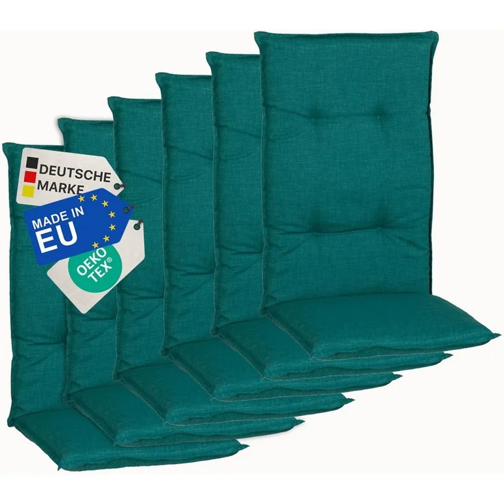 NYVI Hochlehnerauflage Hochlehner Auflagen 6er Set Barcelona - Gartenstuhlauflagen 118x50 cm, (6 St), Stuhlauflage, Sitzauflage mit Halteband, UV-fest – Bild 1