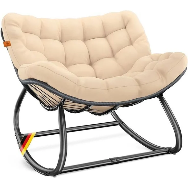 KESSER® 'XXL Chillexer' Schaukelstuhl mit Rutschfesten Füßen, für drinnen & draußen, Witterungsbeständig, Stahl / Polyester beige, 100 x 100 x 85 cm – Bild 1