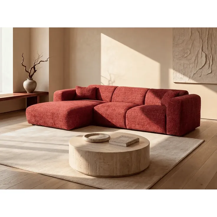 Vente-unique - POGNI Sofa StoffStoff Rot - B 165 cm x H 73 cm x L 280 cm