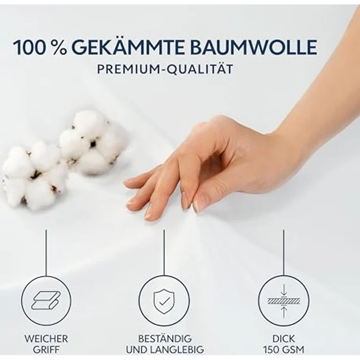 Dreamzie Premium Spannbettlaken 70x160 cm, Spannbetttuch für Dicke Matratzen bis zu 12 cm, Bettlaken 100% Jersey Baumwolle, 150 g/m², Oeko-TEX Zertifiziert - Weiß – Bild 3